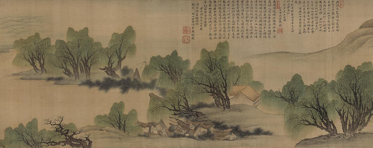 樊圻柳村渔乐图卷