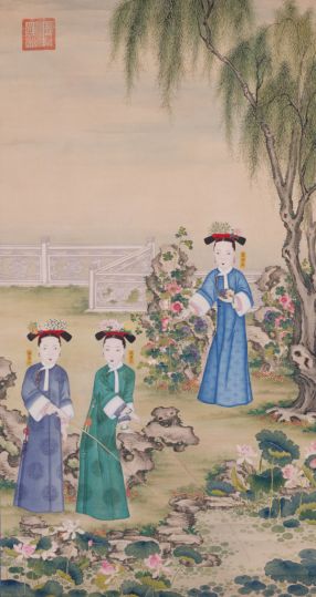 【玫贵妃春贵人行乐图轴】