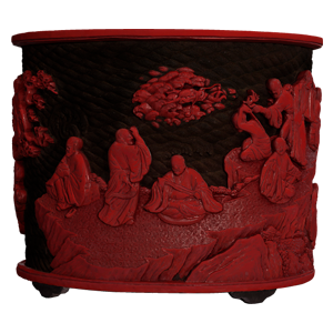 漆器文箱 金粉風景画 紫色内装 数字多宝阁-漆器