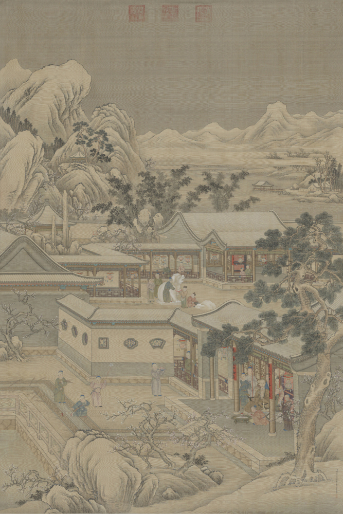 丁观鹏、郎世宁等合画弘历岁朝行乐图轴
