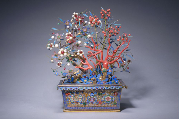 银镀金累丝长方盆穿珠梅花盆景