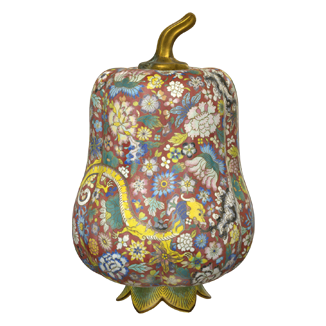 七宝焼，中国，掐丝珐琅，花器，置物 Lot - A Cloisonné Enamel and Gilt Bronze Vase, Fanghu, Ming