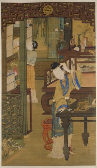 金廷标仕女簪花图轴