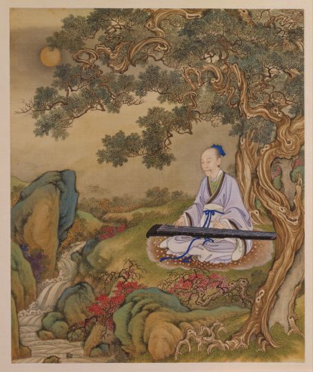 胤禛行乐图册•松涧鼓琴页