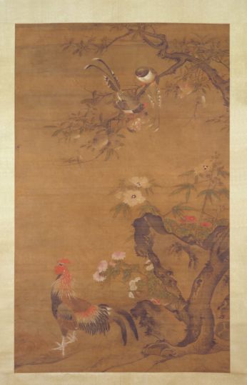 吕纪榴葵绶鸡图轴