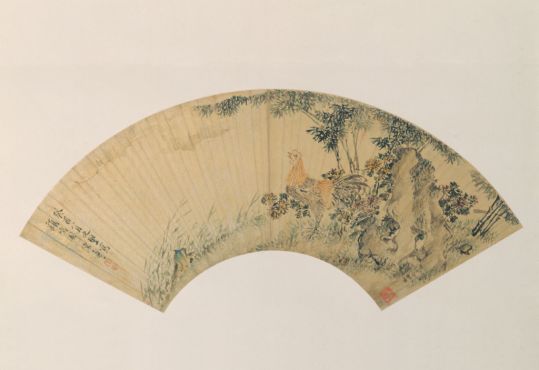 陈嘉言鸡鸣图扇页