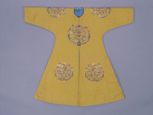 明黄色八团云龙妆花缎袷褂