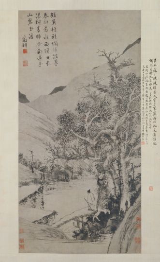 文徵明溪桥策杖图轴
