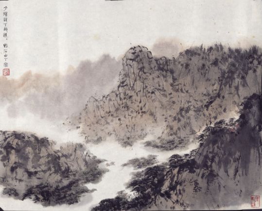 傅抱石夕阳欲下图轴