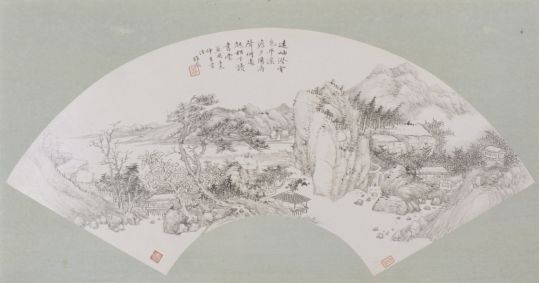 钱维乔松堂读书图扇页