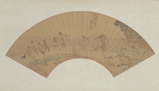 张宏农夫打架图扇页