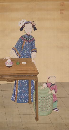 孝全成皇后与幼女像轴