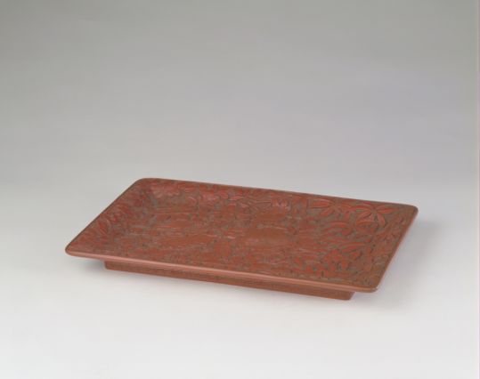 剔红百花图长方盘