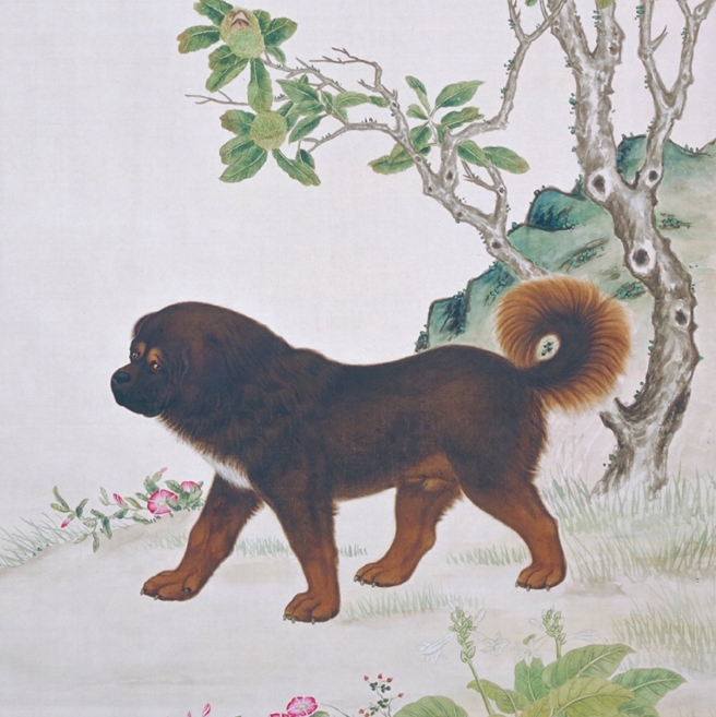 栗犬图轴
