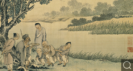 盲人说唱图轴