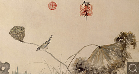 松云荷雀图卷